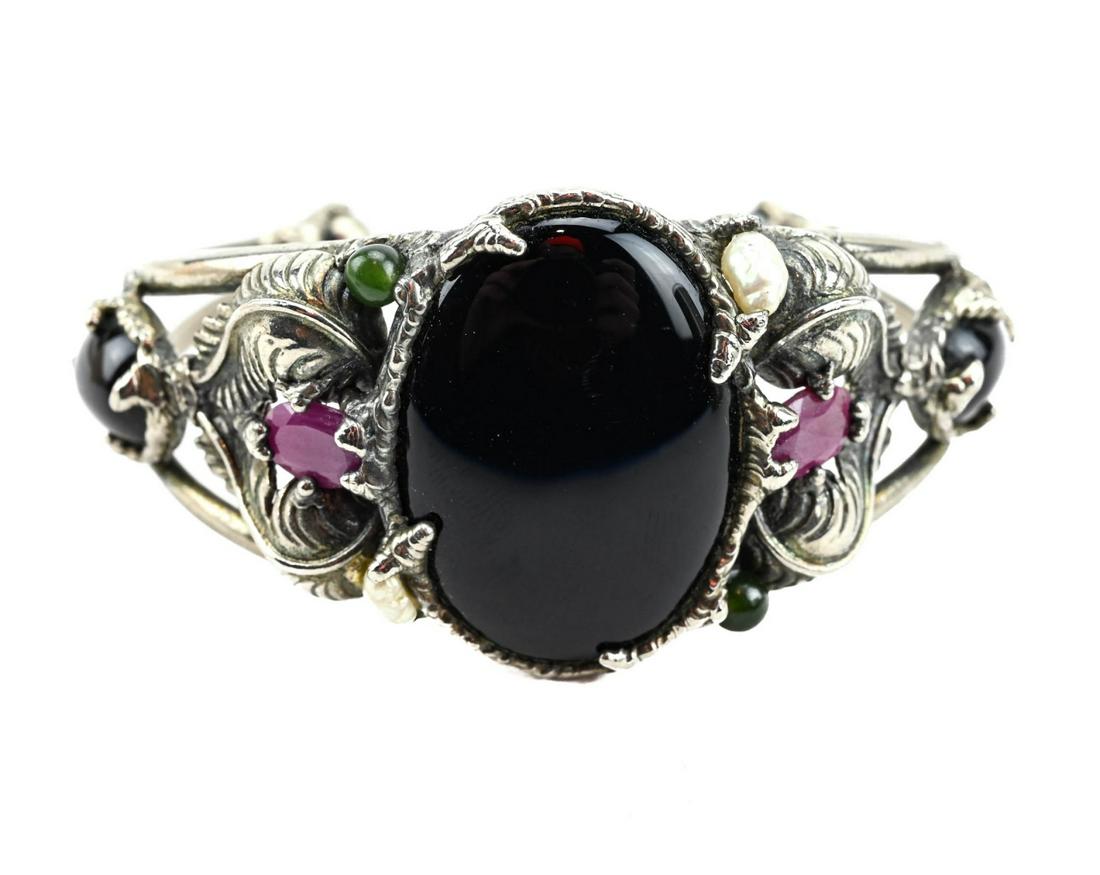 Native American Sterling Ruby Onyx Pearl Bracelet (1 of 6)