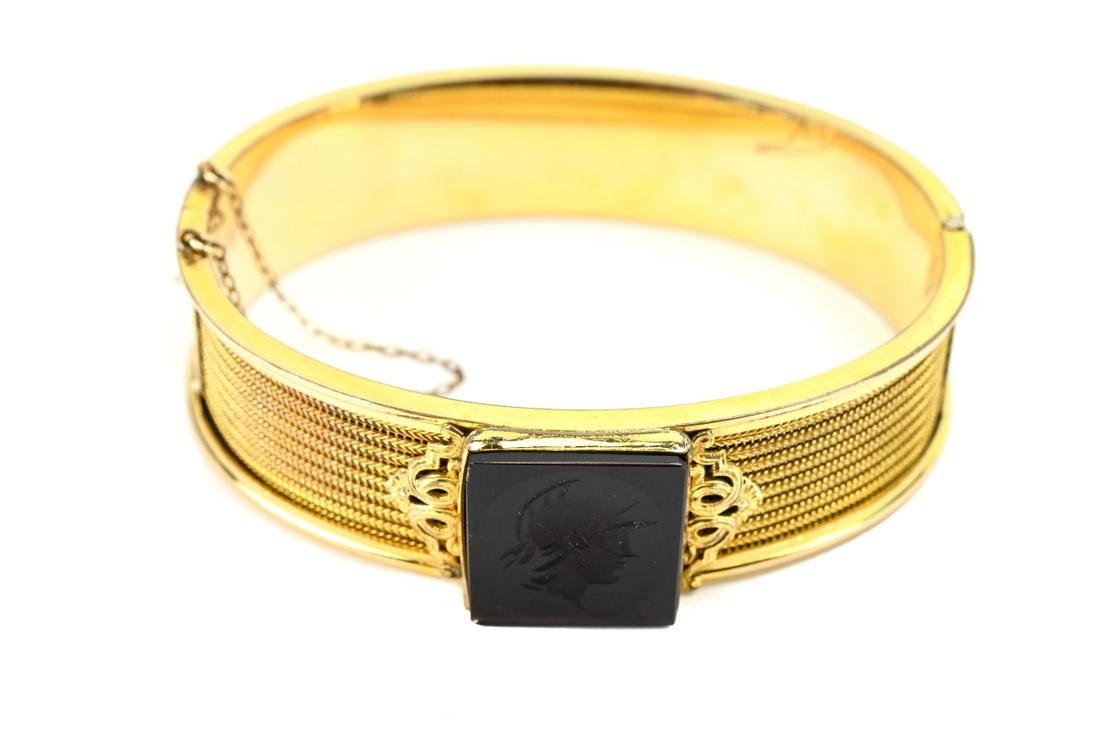 Antique Gold Filled Onyx Intaglio Bangle Bracelet (1 of 7)