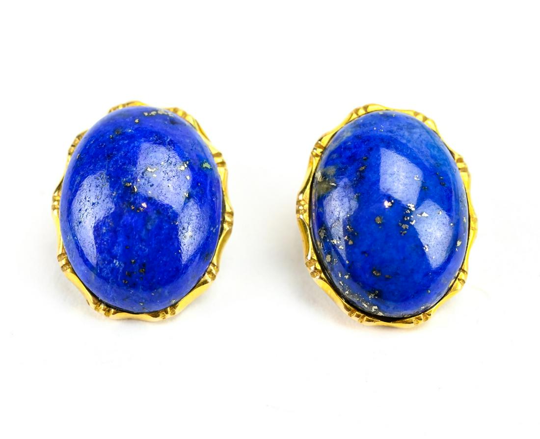 Estate 14kt Yellow Gold Lapis Faux Bamboo Earrings (1 of 5)