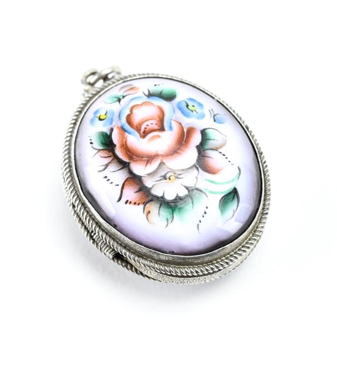 Antique Sterling Silver & Enamel Locket Pendant (1 of 5)