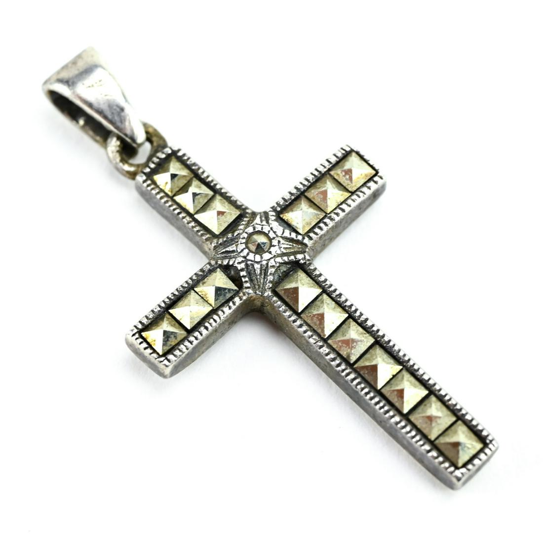 Art Deco Style Sterling & Marcasite Cross Pendant (1 of 5)