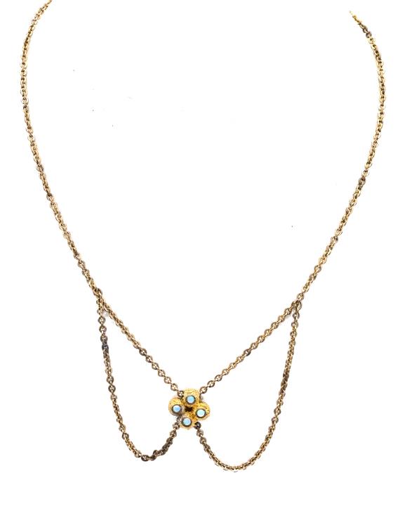 Antique Gold Fill Festoon Necklace w Opal Cabochon (1 of 7)