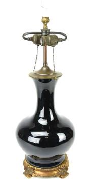 Chinese Brass Mounted Mirror Black Glazed Lamp (1 of 4)