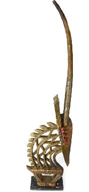 African Bamana Carved Chi Wara Antelope Statue: African Bamana Hand Carved Chi Wara Antelope Statue. From the Bamana peoples, Mali, Western Africa. Measures 71 inches x 18 inches x 6 inches.