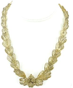 Antique Gilt Silver Filigree Floral Motif Necklace (1 of 4)