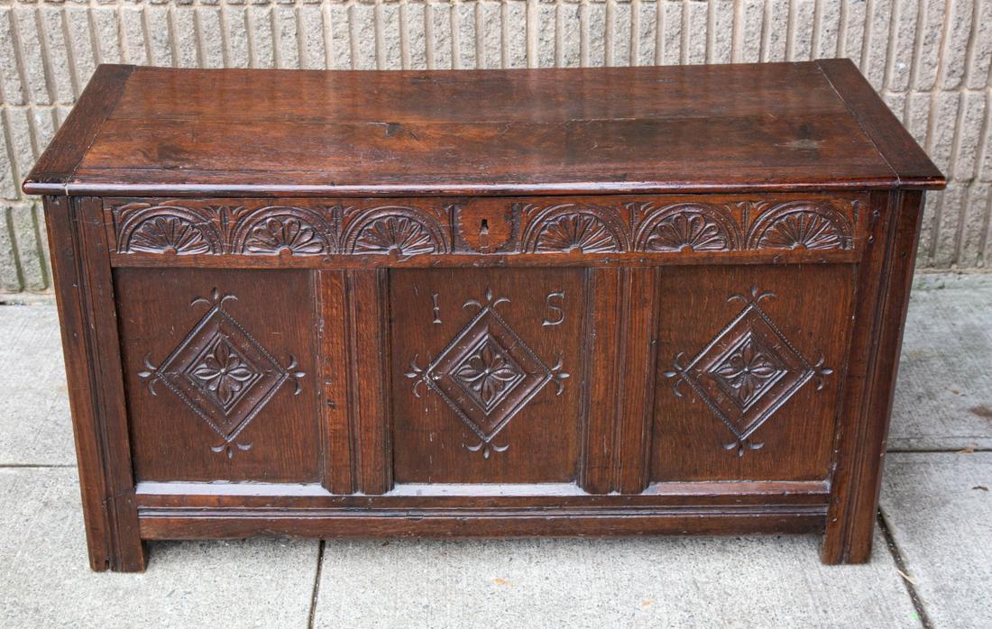 Antique Hand Carved Oak Blanket Chest (1 of 7)