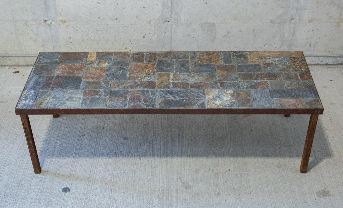 Brutalist Coffee Table with Slate Stone Top & Iron (1 of 5)