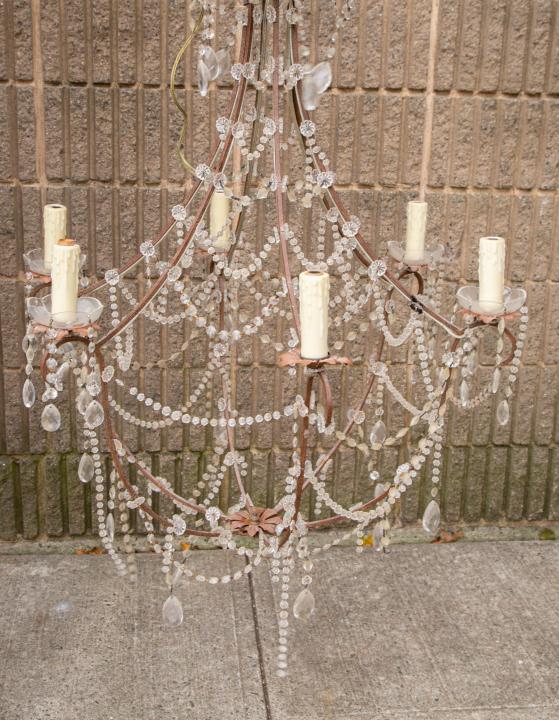 Antique Wrought Iron Crystal Beaded Chandelier (1 of 8)