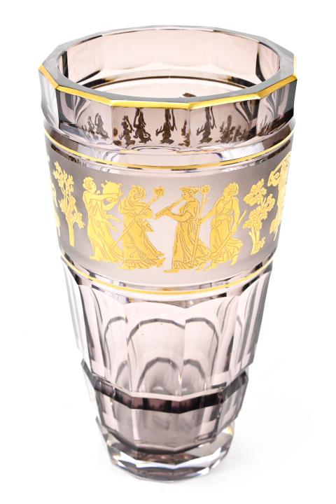 Val St. Lambert Signed Amethyst Vase w Gold  Paint (1 of 8)