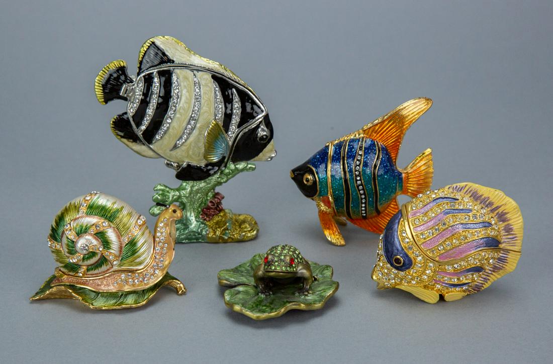 5 Enamel and Crystal Sea Life Form Trinket Boxes (1 of 6)
