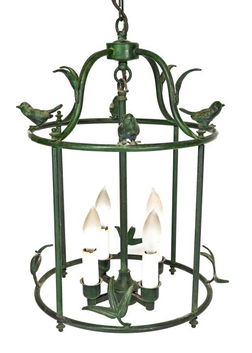 Wrought Iron and Tole 4 Light Chandelier (1 of 9)