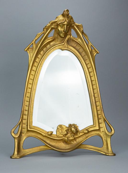 Art Nouveau Beveled Glass Vanity Mirror w Stand (1 of 7)