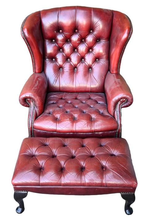 English Chesterfield  Leather Chair & Ottoman (1 of 9)