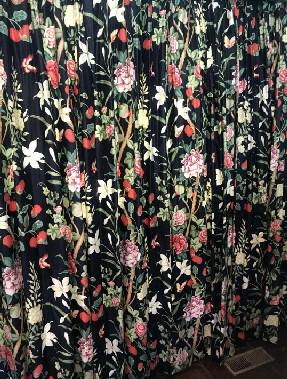 Pair of Custom Made Black Chintz Fabric Curtains (1 of 3)