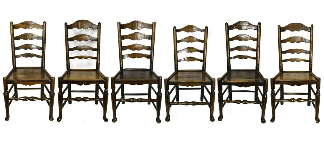 6 Antique French Carved Ladder Back Dining Chairs (1 of 9)