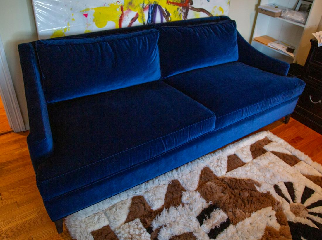 Modern Two Cushion Upholstered Dark Blue Sofa (1 of 7)