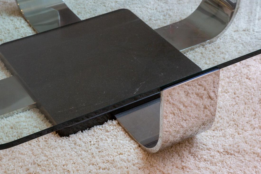 Mid Century Glass Chrome Coffee Table Marble Base (1 of 9)