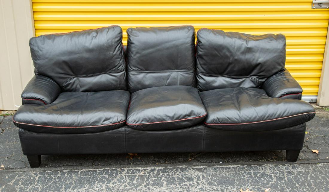 Custom Upholstered Black Leather Sofa (1 of 7)