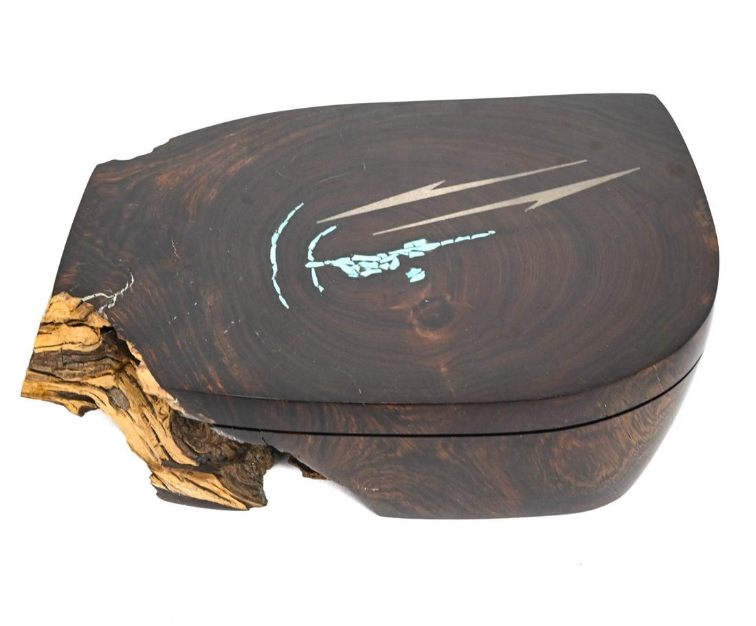 Artisan Hand Carved Box w Turquoise Sterling Inlay (1 of 8)