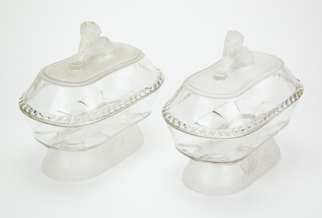 2 19th C. Gillinder & Sons Glass Compotes w Lions (1 of 6)