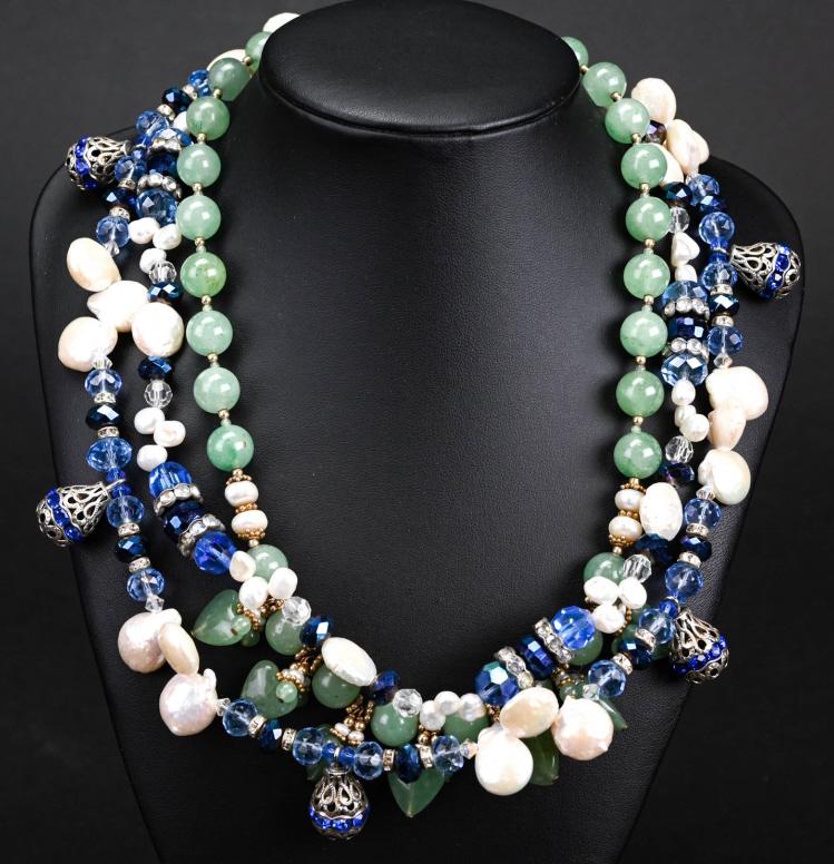 Two Pearl, Jade, Rhinestone & Silver Necklaces (1 of 10)