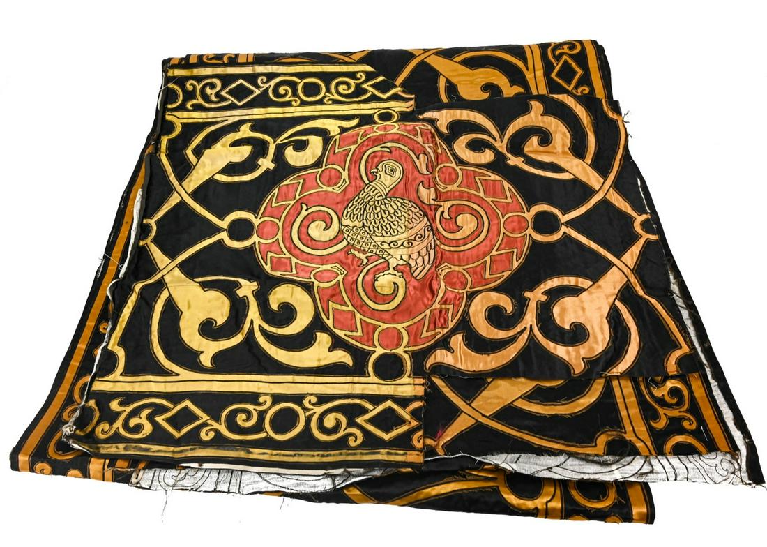 Antique Silk Embroidered Tapestry w Hawk Medallion (1 of 9)