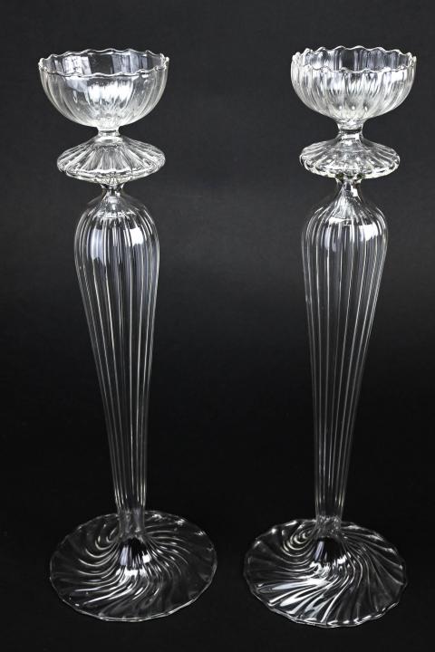 Pair Quality Murano Glass Pillar Candlesticks (1 of 8)