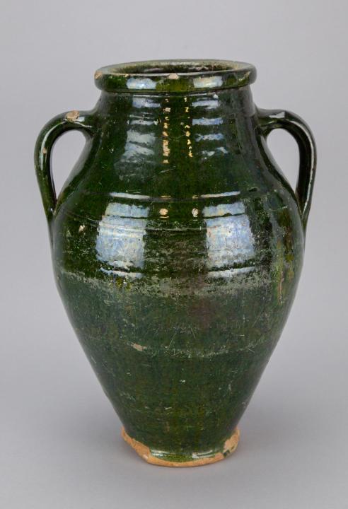 Antique French Green Glazed Stoneware Pottery Jug (1 of 6)