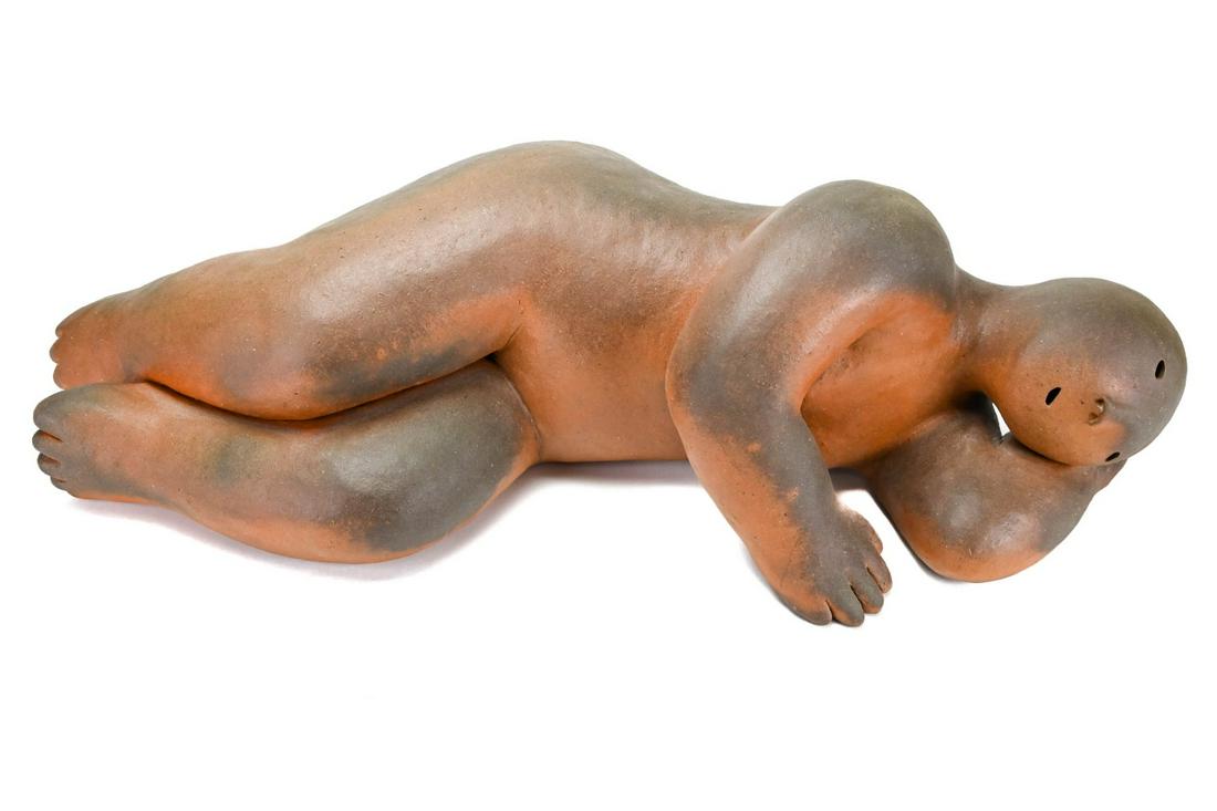 Joy Brown Reclining Figure Stoneware Sculpture: Joy Brown Reclining Nude Figure Stoneware Sculpture.Measures 8 inches x 24 inches x 10 inches.