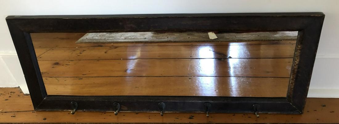 Hanging Wood Frame Mirror with Coat Hooks: Hanging Wood Frame Mirror with Coat Hooks. 14 inches x 24 inches.