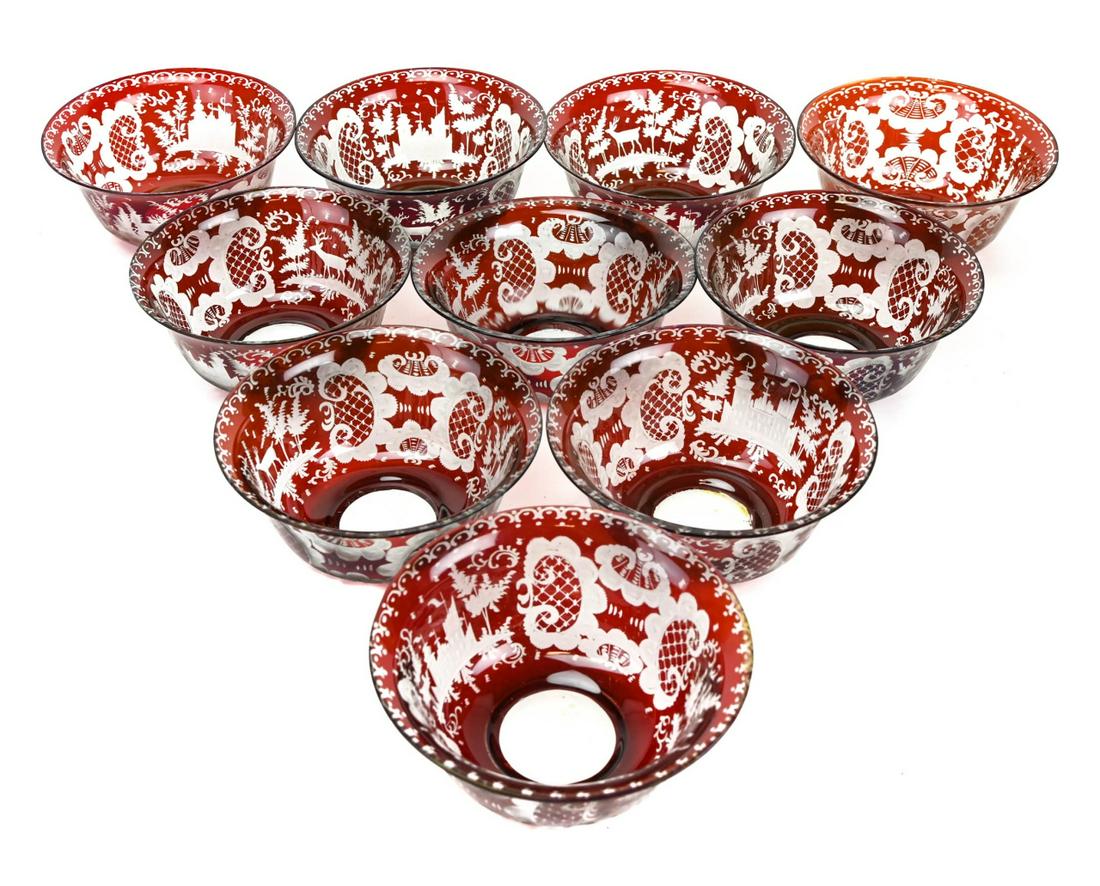 10 Antique Egermann Bohemian Ruby Glass Bowls (1 of 5)