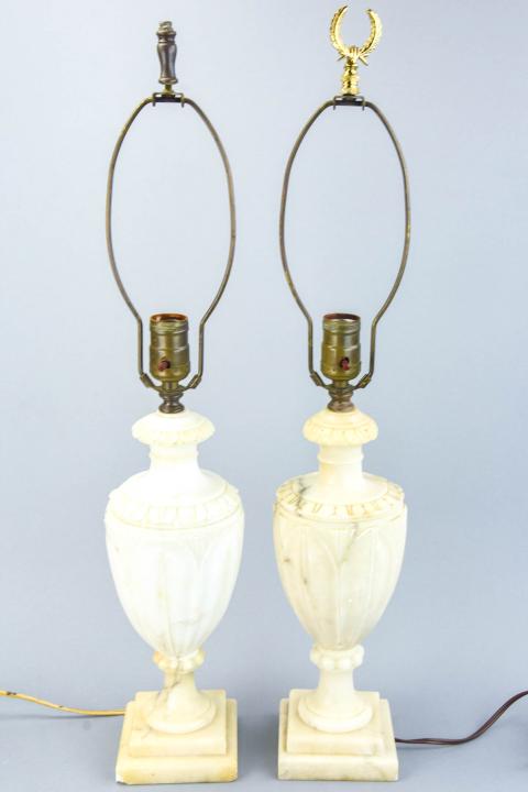 2  Antique Carved  Alabaster & Marble Table Lamps (1 of 8)