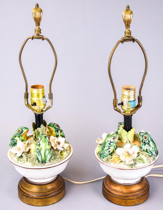 Pair Porcelain Frog Motif Table Lamps (1 of 7)