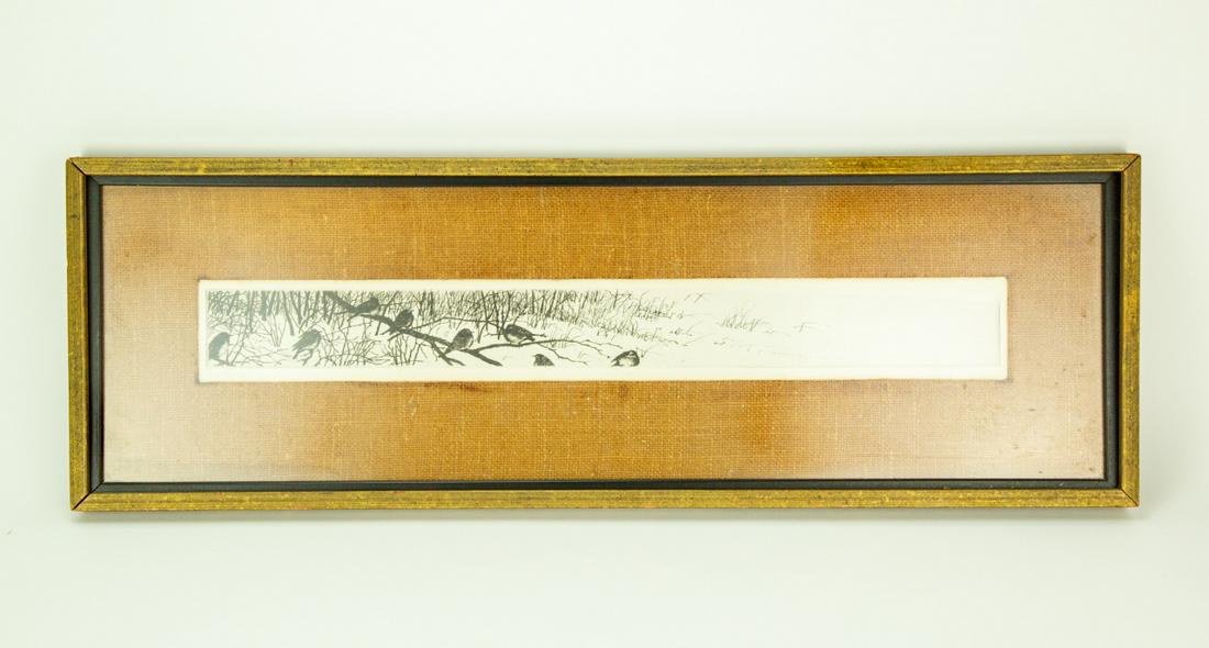 Richard Volpe Signed & Framed Etching Birds Snow (1 of 6)