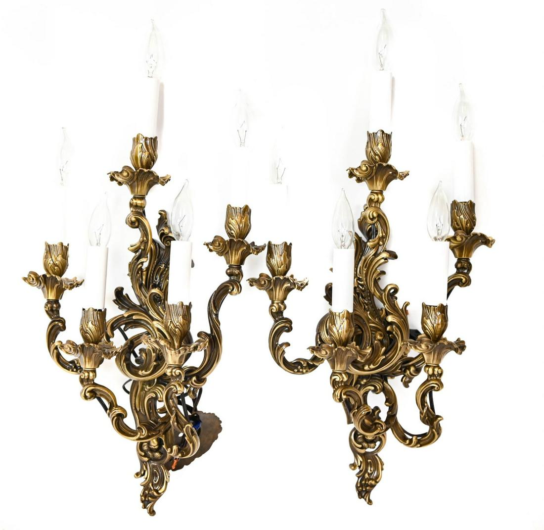 2 Rococo Style Rubbed Brass 5 Light Sconces (1 of 8)