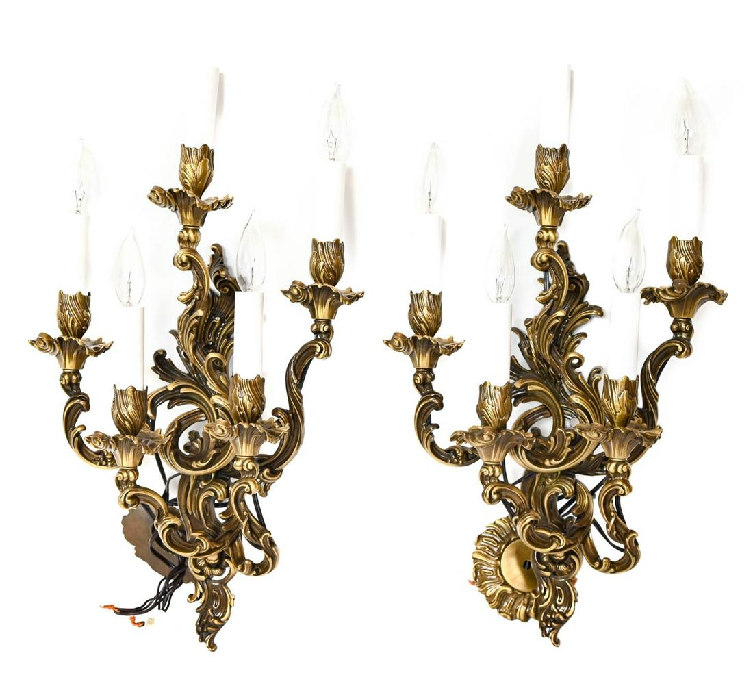 2 Rococo Style Rubbed Brass 5 Light Sconces (1 of 8)