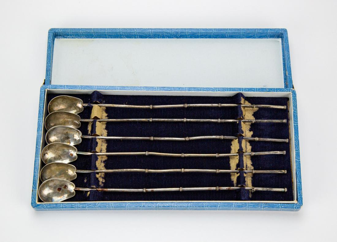Boxed Set Antique Sterling Silver Ice Tea Spoons (1 of 5)