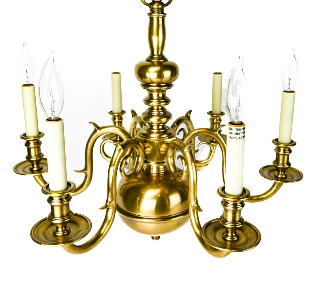 Georgian Style Rubbed Bronze Tone Chandelier: Georgian Style Rubbed Bronze Tone 6 Light Chandelier. 24 inches x 20 inches in diameter.