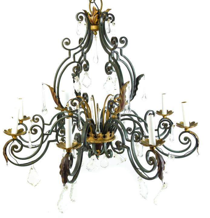 French Country Wrought Iron & Crystal Chandelier (1 of 7)