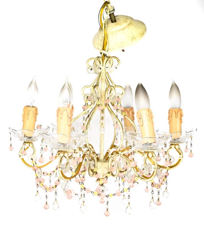 Vintage Painted Wrought Iron & Beads Chandelier (1 of 7)