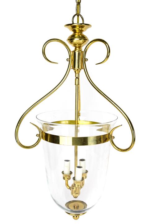 Brass & Glass Bell Jar 3 Light Pendant Chandelier (1 of 7)
