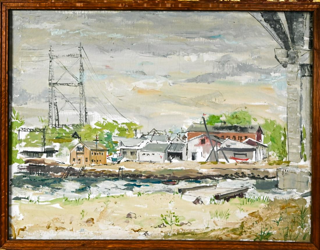 Mid Century Oil Painting Cos Cob in Rustic Frame (1 of 7)