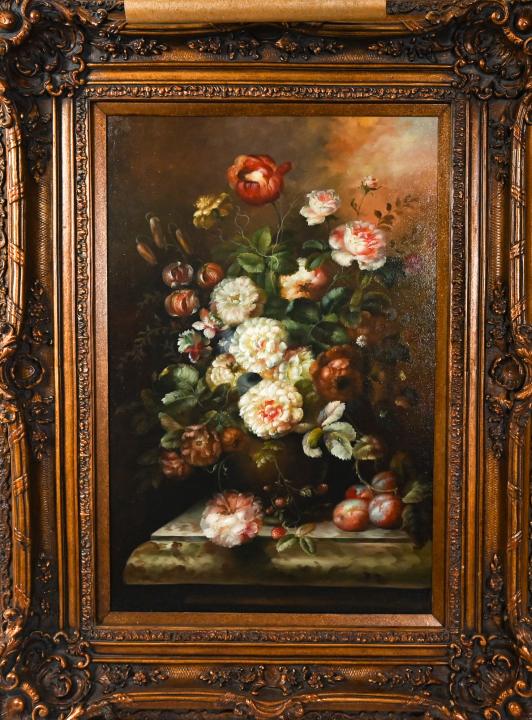 Majestic Antique Framed Still Life Flowers in Urn (1 of 8)
