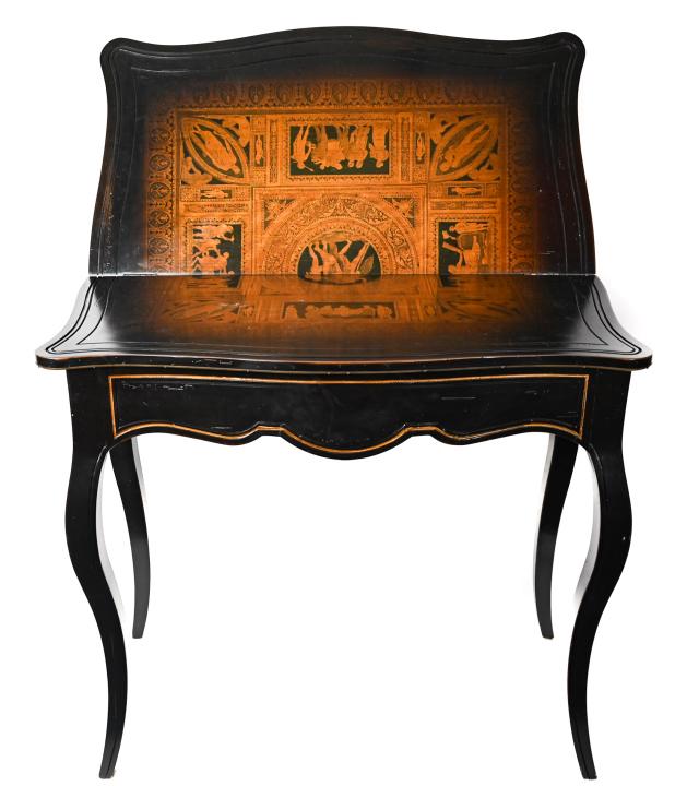 French Lacquer Flip Top Table w Neoclassical Motif (1 of 9)