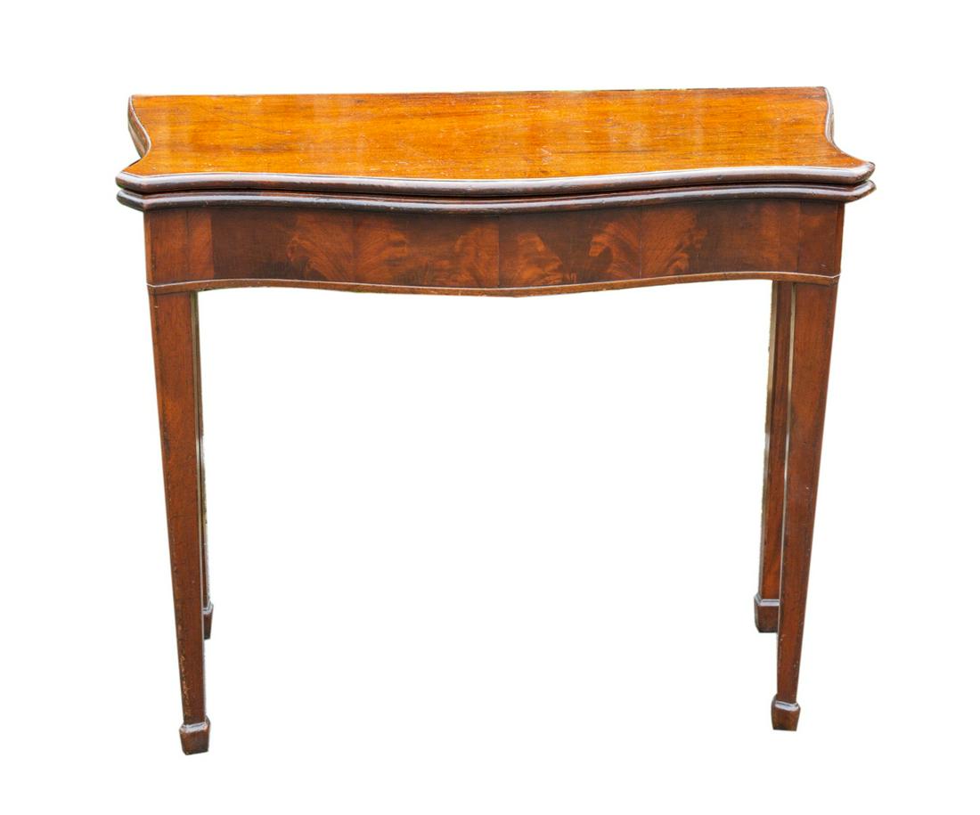 English Mahogany Serpentine Game Table (1 of 9)