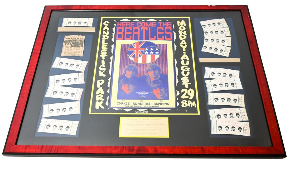 Beatles Framed Candlestick Park Poster & Tickets (1 of 9)
