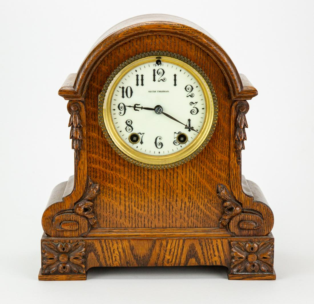 Antique Carved Oak Empire Chiming Mantle Clock (1 of 5)