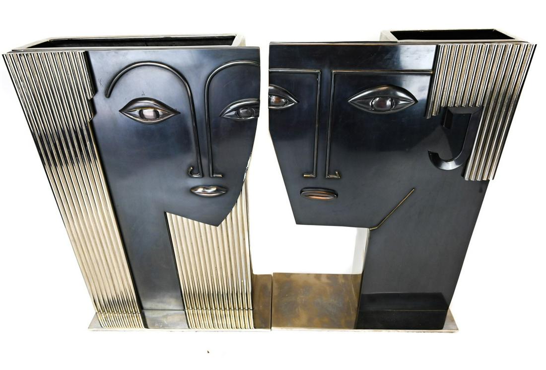 Pair Bronze Tone Modernist Busts After Hagenauer (1 of 9)