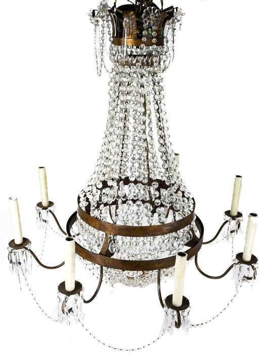 Wrought Iron, Tole, & Crystal 3 Tier Chandelier (1 of 10)