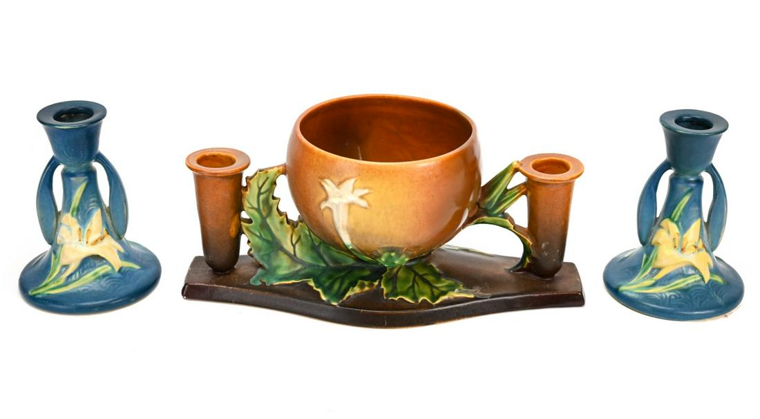 Antique Roseville Pottery Candlesticks Centerpiece (1 of 10)